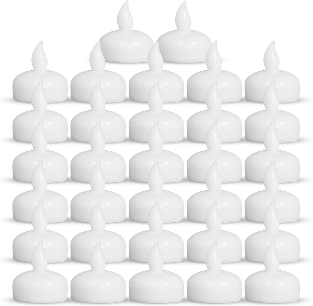 MODGY LED Floating Tealight Candles Flameless Battery Operated Flickering Light Candle, Water-Activated, White, Set of 32