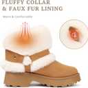 Furry Winter Boots for Women, Block Heels Snow Boot Platform Flurry Fuzzy Winter Booties Buckle Slip-On Comfort Outdoor Walking Shoes (7, Chestnut)
