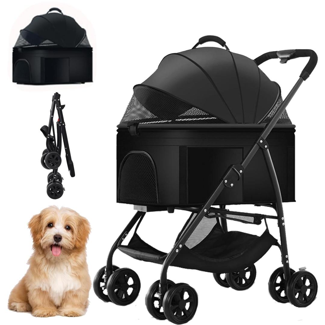 3-in-1 Pet Stroller,Foldable Cat Dog Strollers for Medium Dogs 20KG,Pet Travel Dog Stroller Pushchair with Detachable Carrier Car Seat