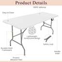 Set of 2 Folding Tables with Carrying Handle Lightweight 6FT Rectangular Portable Plastic Camping Table Steel Legs for Indoor Party, Dining, Outdoor Wedding, Events, Picnic (White)
