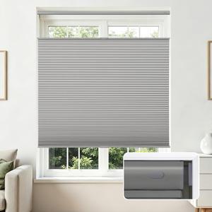 Joydeco No Tools No Drill Blinds for Indoor Windows, Cordless Window Blinds Cellular Shades Top Down Bottom Up Blackout Honeycomb Blinds Thermal Insulated Noise Reduction (Grey, 33" W x 64" H)
