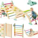 Tiny Land Pikler Triangle Set,7-in-1 Foldable Montessori Toddler Climbing Toys Indoor, Wooden Playground Jungle Gym for Kids, Climber Gift for Boys & Girls Toddler Climbing Toys (Rainbow), Small