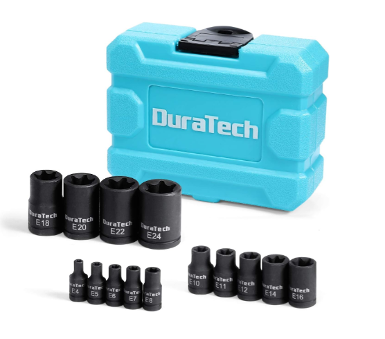 DURATECH 14-Piece External Star Impact Socket Set with Storage Case, E4 to E24, Cr-V Steel