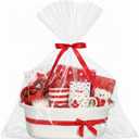 Valentine Woven Gift Basket Empty with Ribbons Bow Tie and Bag, Valentine's Day Empty Decorative Chest Box, Woven Rope Storage with Handles Home Decor(14 x 10 x 5.5 Inch,White Red)