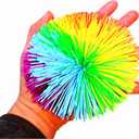 4.5Inch Large Rainbow Stringy Ball Silicone Bouncing Fluffy Jugging Ball,Monkey Stress Ball (Rainbow)