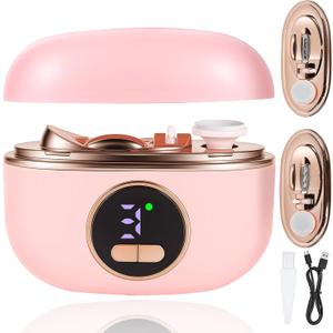 Electric Nail Clippers for Fingers and Toes, 3 in 1 Smart Nail Clipper Adjustable Speeds Rechargeable with Polishing LED Light for Seniors, Kids, Adults Pink