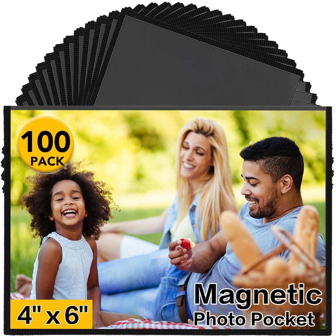 Black Magnetic Picture Frame 4X6 for Refrigerator-100 Pack,Black Photo Magnets Sleeves