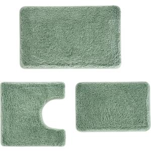 3 Pieces Luxury Bathroom Rug Set with U-Shaped Toilet Rug, Non-Slip Rubber Bottom, Thick Microfiber Fluffy Plush, Water absorption, Quick Dry, Ultra Soft, Bath Mats for Bathroom, Tub(Sage Green)