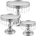 Eaasty 3 Pcs Cake Stand Set Round Cake Stand with Crystal Bling Pendants Dessert Table Display Set for Wedding Event Birthday Party Dessert Table(Sliver)