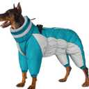Full Body Dog Coat - Warm Fleece Jacket for Large Dogs, Turtleneck Winter Coats with Harness, Reflective Dog Snowsuit Windproof Puffer Jackets with Legs for Weimaraner, Turquoise XL