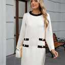 LifeShe Women's Long Sleeve Tweed Mini Dress Business Work Short Dress Elegant Cute Party Dresses (M)