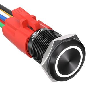 2 x APIELE 16mm Latching Push Button Switch 12V DC On Off Black Shell with LED Angel Eye Head for 0.63" Mounting Hole with Wire Socket Plug Self-Locking (White/Black Shell)