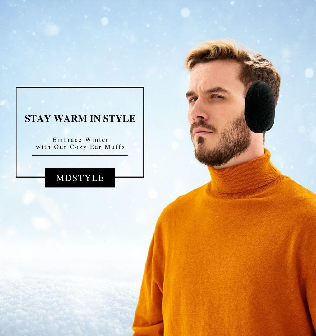 2 x MDSTYLE Winter Ear Muffs for Men & Women - Adjustable & Foldable - Fleece Ear Warmer Ear Covers Cold Weather Outdoor