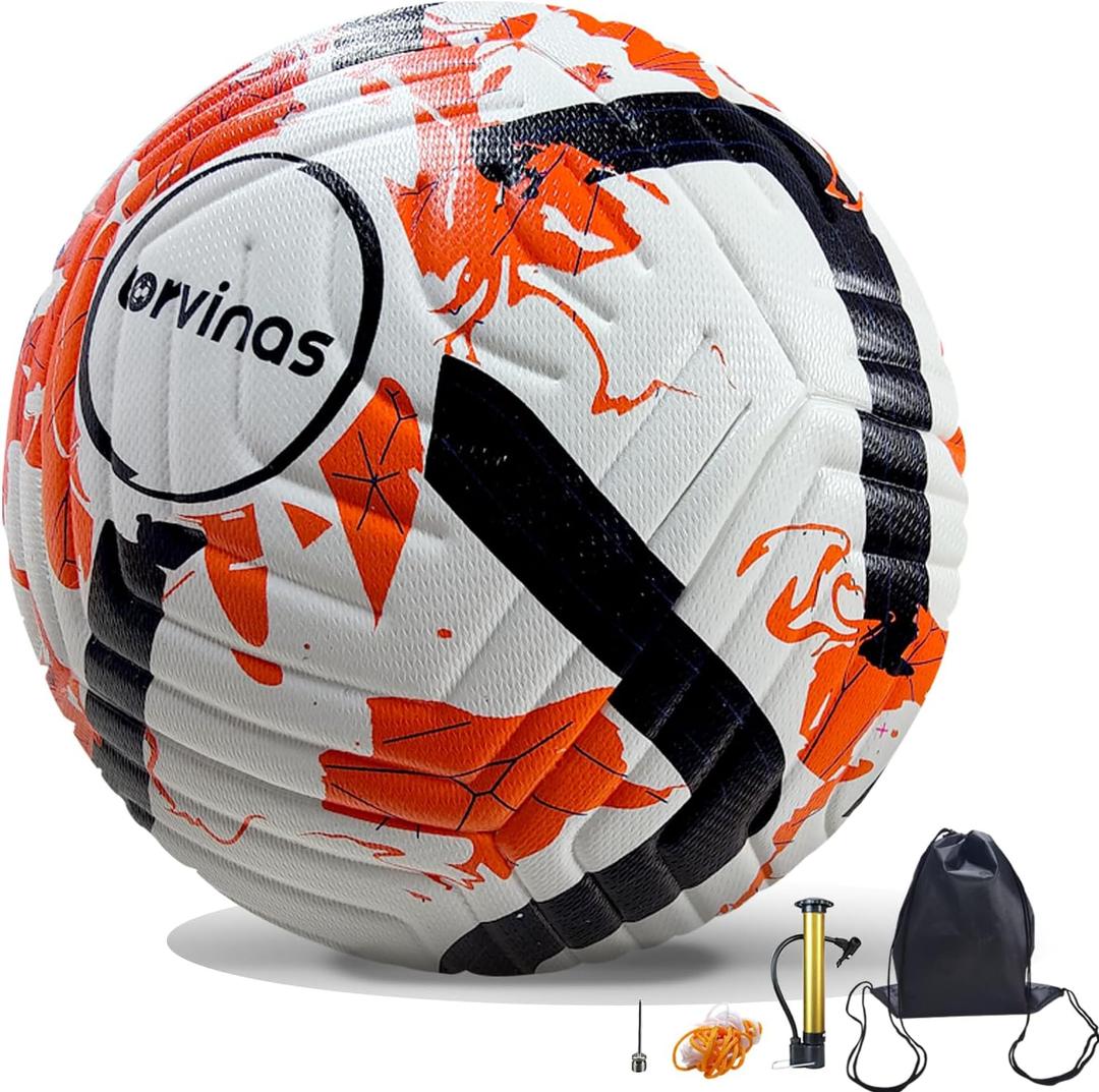 Soccer Ball Size 5 with Pump, Waterproof PU Leather - Professional Training & Official Match Ball, Includes Inflation Needle & Net Storage Bag for Outdoor & Indoor Games (Polka dot red)