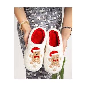 Cxiboh Christmas House Slippers for Women Indoor Outdoor Soft Comfy Bedroom Shoes with Memory Foam Cute Girls Stuff（Gingerbread Man-40-41）