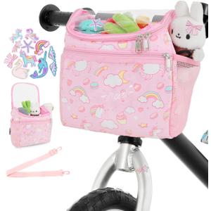 ANZOME Kids Bike Basket with Shoulder Strap, Bicycle Basket with 10 Stickers, Waterproof Front Handlebar Bag, Kids Bike Accessories Gift for Girls Boys, Fits Most Bicycles, Scooter, Tricycle