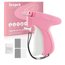 Stitch Gun for Clothes - Handheld Stitch Gun Quick Clothing Fixer - Tagging Gun - Includes 6 Needle, 1000 Black Fasteners & 1000 White Fasteners (Pink/Orange)