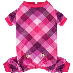 KYEESE Dog Pajamas Stretchy Onesie Lightweight Pjs Comfy Pet Clothes Velvet Doggie Jammies Soft Coat Plaid Dog Pajamas for Small Dogs Boy Girl, Pink, Large (Large (13-22lbs))
