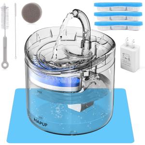 Cat Water Fountain Animal Water Dispenser 61OZ/1.8L Automatic Pet Drinking Fountain with 3 Filter Replacement 1 Pump 1 Cleaning Brush kit 1 Silicone Food Mat 1 Adapter for Cats Kitty Indoor (Upgrade)