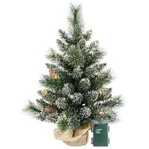 Pre-lit Artificial Mini Christmas Tree, 2ft Snow Tipped Pine Artificial Christmas Tree, Includes 30 Led Warm Lights, Seasonal Indoor Home Decor with Decorative Burlap Base