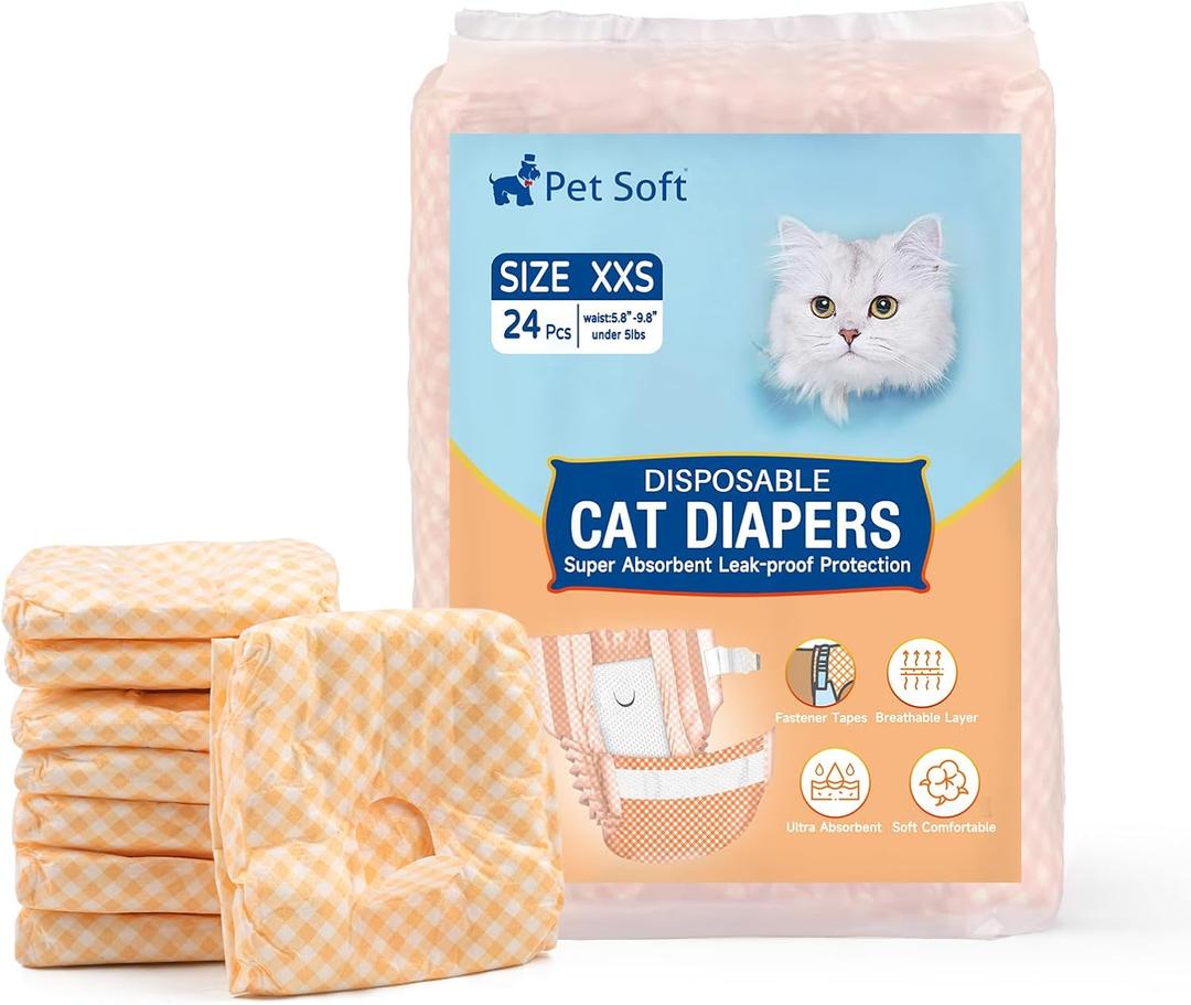 Pet Soft Disposable Cat Diapers - Female Dog Diapers for Cats & Dogs in Heat Period or Urine Incontinence, Doggie Diapers Ultra Absorbent Leak-Proof Puppy Diapers 24pcs (Orange, XXS)