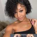 Pixie Cut Wig Human Hair 4x4 Glueless Wig 8 Inch Short Curly Wig Human Hair For Black Women Glueless Wigs Human Hair Pre Plucked Pre Cut Lace Closure Wear and Go BOB Wigs 180% (Black, 8 inche)