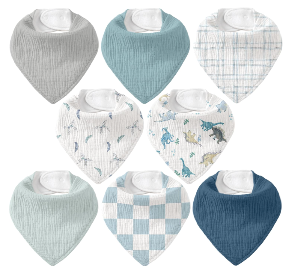 CIVARUA KIDS Muslin Baby Bibs 8 Pack, Baby Bandana Drool Bib for Drooling and Teething, Cotton Soft Absorbent for Girls Boys BC