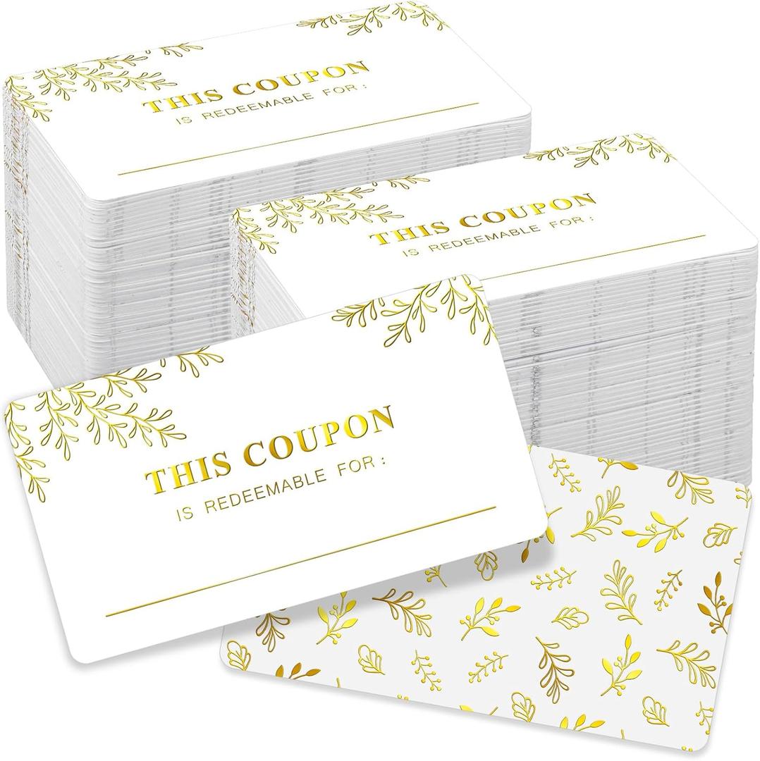 Kosiz 200 Pcs Blank Coupon Cards Gift Certificates for Small Business, 3.5 x 2 DIY Redeem Voucher Cards Services Coupon for Birthday Spas Hair Salons Restaurants