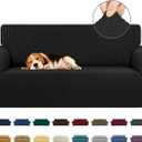 KEKUOU Stretch Loveseat Sofa Cover Slipcover, Couch Covers for 2 Cushion Couch Sofa (55"-78") Furniture Protector Sofa with Elastic Bottom for Kids, Dog. Jacquard Small Checked (Medium, Black)