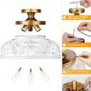 Semi Flush Mount Ceiling Light, 12 Inch Large Copper Ceiling Light Fixture, 3-Light Globe Glass Farmhouse Kitchen Lighting Fixtures for Bathroom, Hallway, Dining Room (Bulb Not Included)