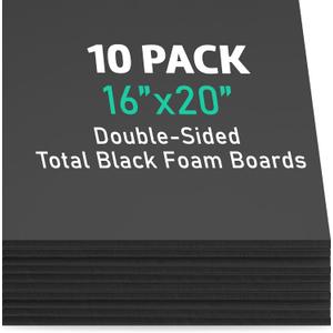 Flipside Products Total Black Foam Board 16” x 20” - Premium Double-Sided with Black Core, 3/16" Thick - Photography Mounting, Art Projects, Presentations, Display & Signage – Pack of 10