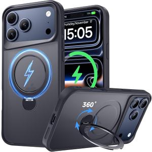 Compatible with iPhone 17 Pro Case, with 360 Magnetic Stand [Compatible with MagSafe] [Military Drop Protection] Shockproof Translucent Matte Case for 17 Pro 6.3 Inch, Black