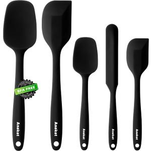 Anaeat Silicone Spatula Set of 5 - Seamless One-Pieces Design, Non-Stick Rubber Spatulas Kitchen Scraper Flexible for Easy Baking, Cooking, Scraping & Mixing, Heat Resistant & Dishwasher Safe