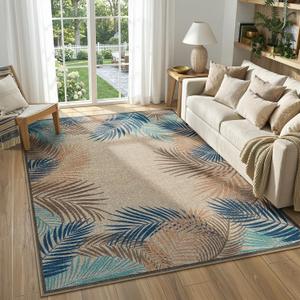 LIVEBOX Modern Easy Jute 5x7 Outdoor Rug, Washable Area Rugs for Living Room Patio Tropical Leaf Indoor Outdoor Rug, Boho Farmhouse Non Slip Carpet for Backyard Foyer Dining Room(Olive, 5'x7')