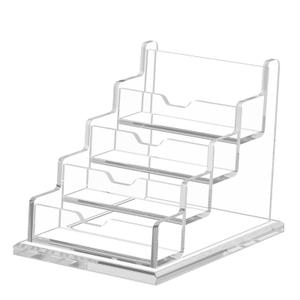 NIUBEE Clear Business Cards Holders 4 Tier Acrylic Card Holder for Business Cards, 4 Slots Business Card Display for Desk Counter, 300 Card Capacity, 1 Pack