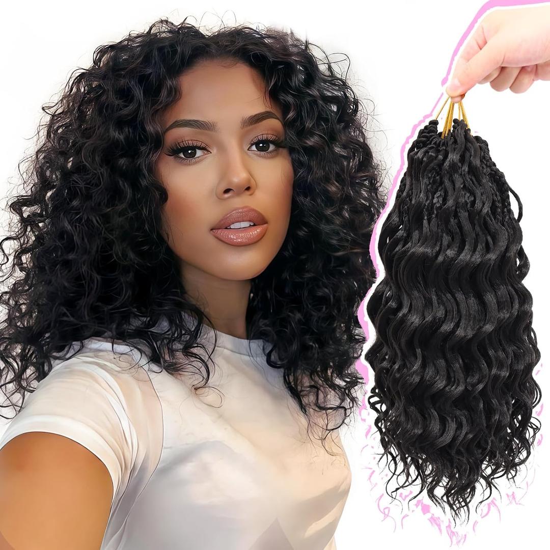 Gowit Pre Looped Deep Wave Crochet Hair 12 Inch 7 Packs Short Curly Black Pre Twisted Ocean Wave Deep Twist Crochet Braids Synthetic Braiding Hair for Black Women