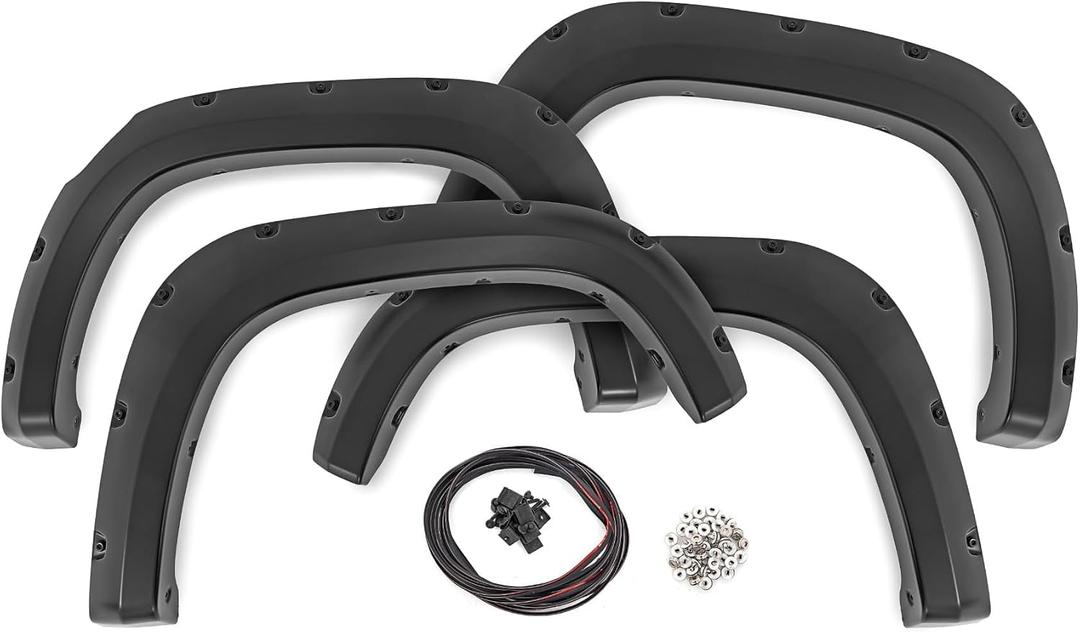 Rough Country Pocket Fender Flares for Chevy Colorado (2023-2026) - 1" Tire Coverage, 5.75" Height, Riveted Style, UV-Resistant ABS, Paintable Matte Black