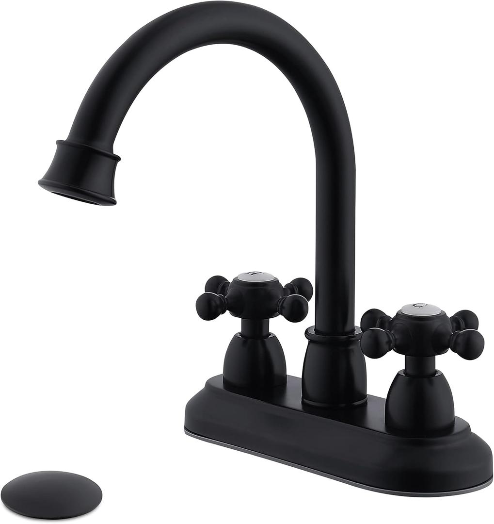 4-Inch Bathroom Sink Faucet Matte Black, Vintage 2-Handle Centerset Vanity Faucet for Bathroom Sink (Vintage 4" Centerset)