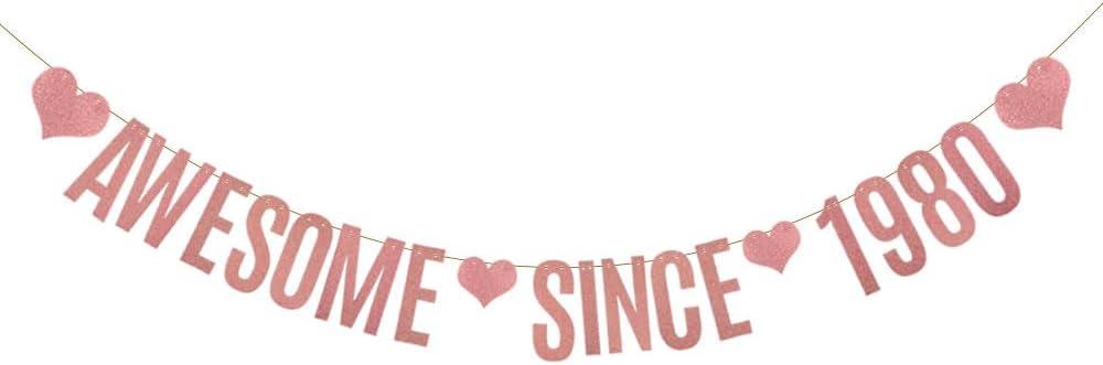 AWESOME SINCE 1980 Banner,Rose Gold Glitter Paper Banner for 46th Birthday Party Decorations Supplies,Pre-Strung, No Assembly Needed,Letters Rose Gold,Betteryanzi