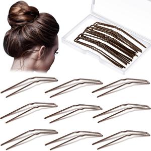 MTLEE 24 Pcs U Shaped Hair Pins, Ballet Bobby Pins U Pin Hair Styling Pins for Updo with Storage Box, Metal U Bun Hair Forks for Women Girls Thick Thin Long Curly Hair(Brown, 2.5 Inch)