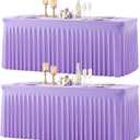 Suppromo 2 Pack 8ft Lavender Spandex Table Cloths for Rectangle Tables Wrinkle Free Light Purple Rectangle Tablecloths Stretch Fitted Table Cover for Birthday Party Wedding Banquet Baby Shower Buffet