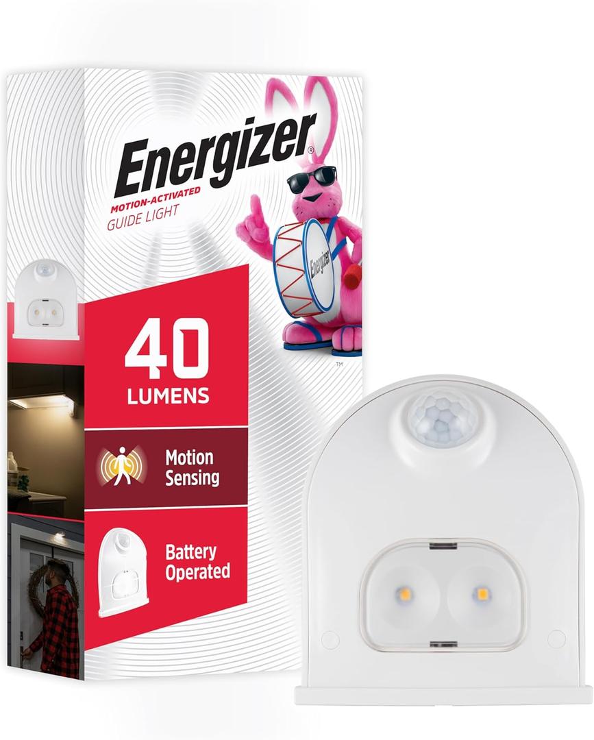 Energizer LED Motion-Activated Security Light, Battery Operated, 40 Lumens, Wireless, Indoor/Outdoor, Over-The-Door, Ideal for Entryway, Porch, Patio, Basement, Shed, Garage, 38184