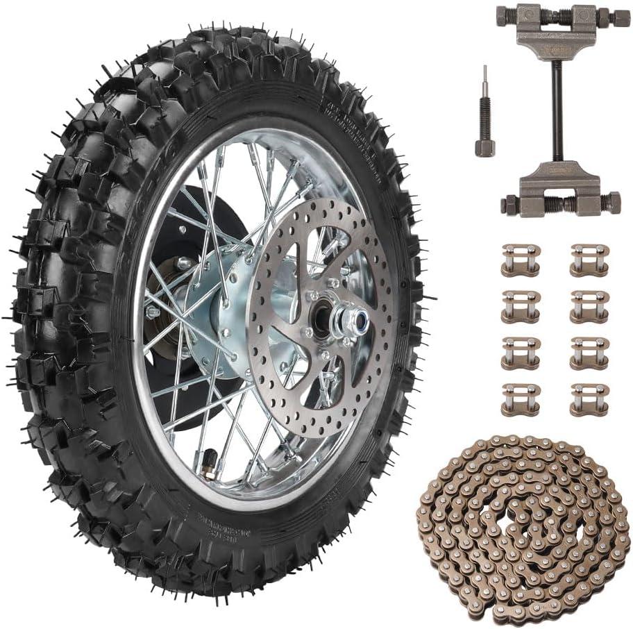 Tire Rear Wheel 2.50-10 2.50x10 & 25H Chain 132L & Chain Breaker for Razor MX500 MX650 SX500 Mini Dirt Rocket Bike Chain Sprocket Axle Brake Rotor for Electric Moto Off-Road Bike Anti-slip 2.50"x10"