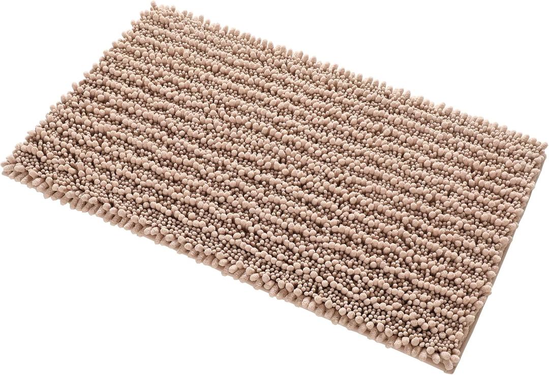 Yimobra Original Luxury Chenille Bath Rug Mat, 32 x 20 Inches, Soft Shaggy Bathroom Rugs, Large Size, Super Absorbent and Thick, Non-Slip, Machine Washable, Bath Mats for Bathroom, Light Brown