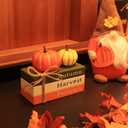 DECSPAS Fall Decorations for Home, Autumn Harvest Wooden Stacked Books Sign with Pumpkins & Bow for Fall Decor, Thanksgiving Tabletop decorations for Tiered Tray, Shelf, Table, Mantle, Fireplace (orange, green, white)