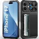 BXYJY for iPhone 17 Case Wallet with Screen Protector (Tempered Glass), Card Holder (4-5 Cards), Slide Camera Cover, Military Grade Drop, Heavy Duty Men Women Shockproof Case for iPhone 17, Black