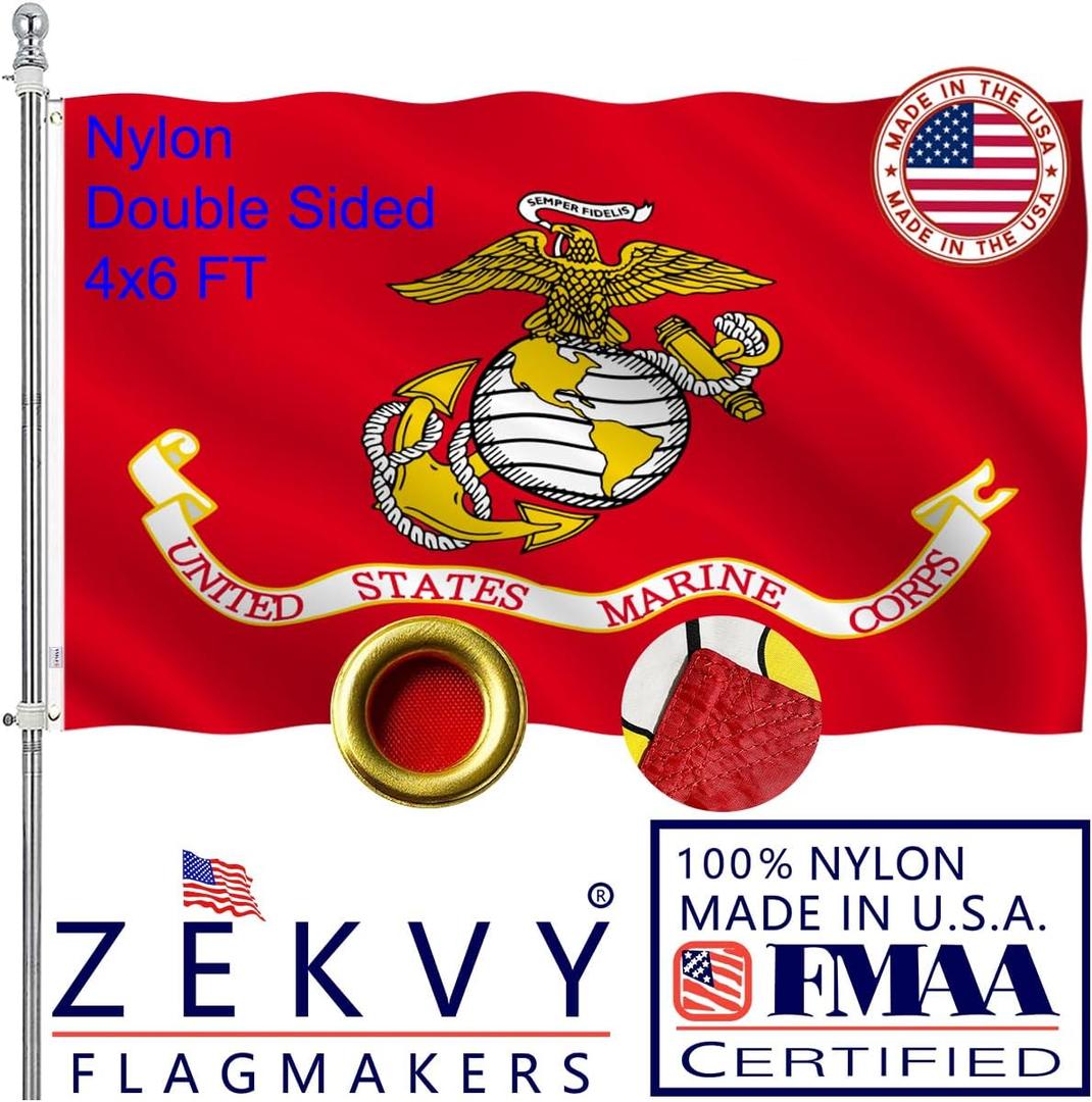 US Marine Corps USMC Flag 4x6 Outdoor Made in USA - Double Sided Heavy Duty Vivid Color US Military Army Flags Long Lasting with 2 Brass Grommets