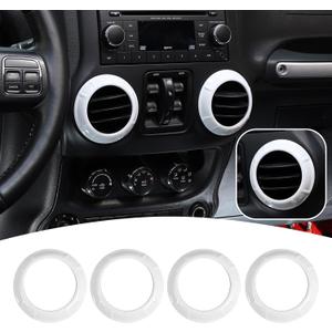 4PCS Center Console Dash Air Conditioner Vent Cover Trim Interior Accessories Compatible with Jeep Wrangler JK JKU 2011-2018 (White)