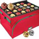HOLDN STORAGE Premium Christmas Ornament Storage Container - Holds Up to 72-4 Ornaments Durable 600D Fabric - Adjustable Dividers - 3 Individual Trays - Metal Frame - Red