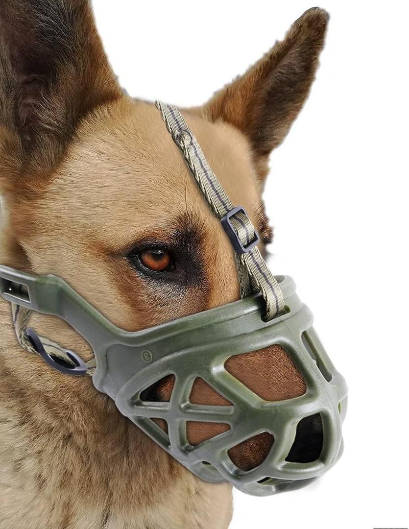 Mayerzon Dog Muzzle, Breathable Basket Muzzles for Small, Medium, Large and X-Large Aggressive Dogs Beagle German Shepherd Doberman, Cage Mouth Guard Stop Biting Chewing for Grooming Training (Green), Size: Medium